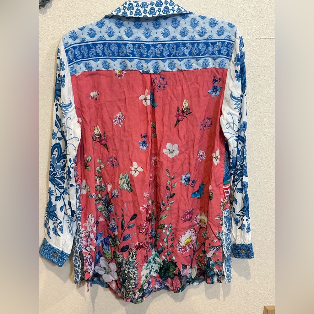 John Mark Patchwork Button Down Floral Paisley Tu… - image 4